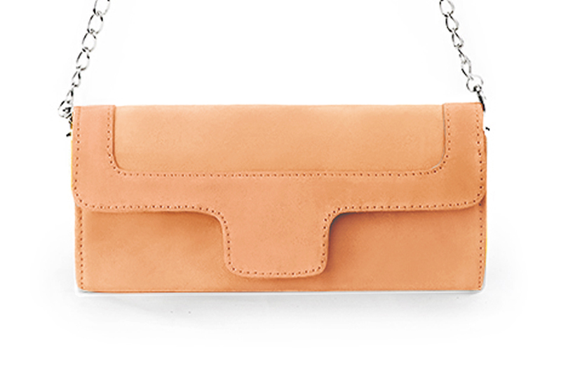 Dress clutch for wedding and parties in marigold orange leather - Profile view